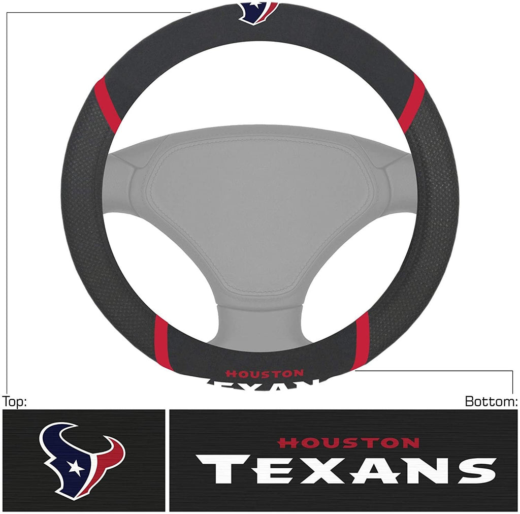 Houston Texans Premium 15 Inch Black Emroidered Steering Wheel Cover