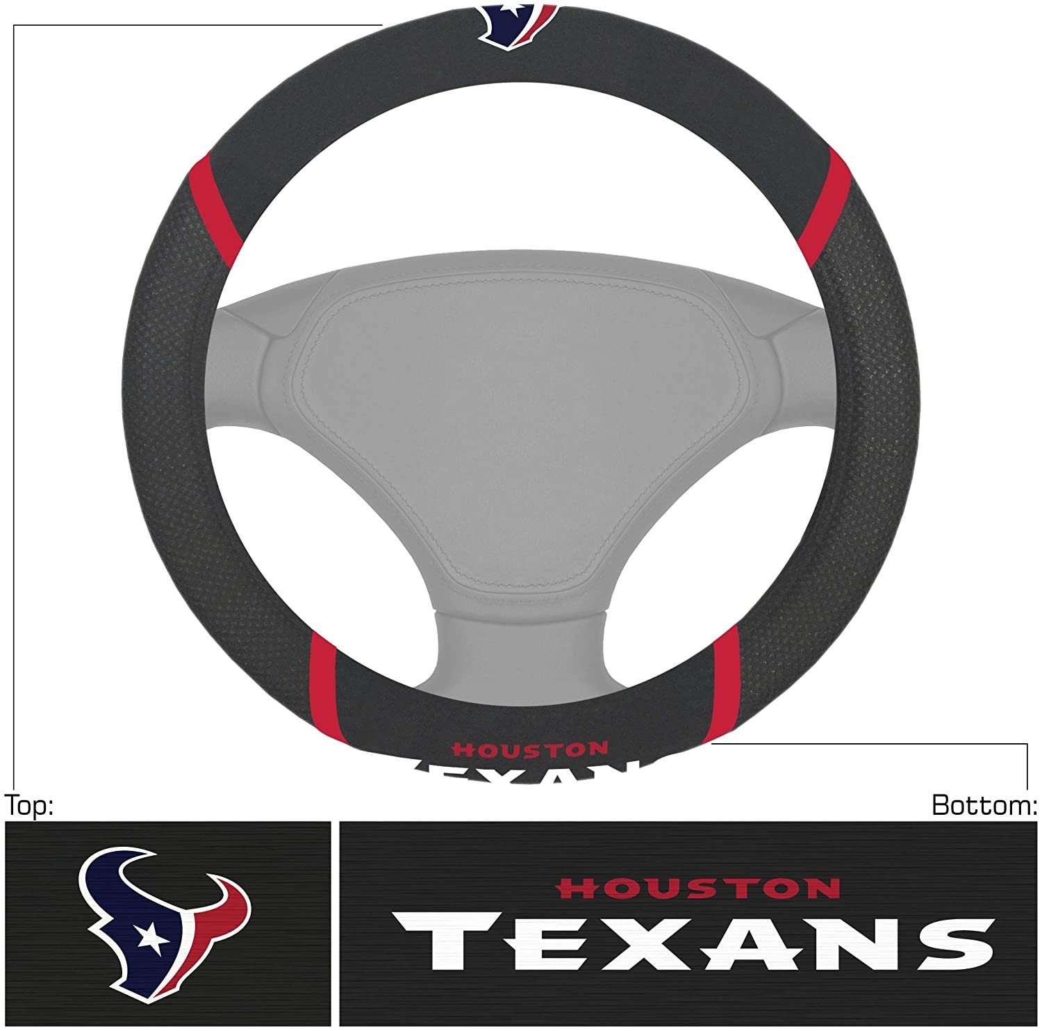Houston Texans Premium 15 Inch Black Emroidered Steering Wheel Cover
