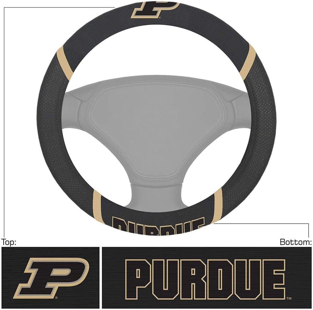 Purdue Boilermakers Steering Wheel Cover Premium Embroidered Black 15 Inch University