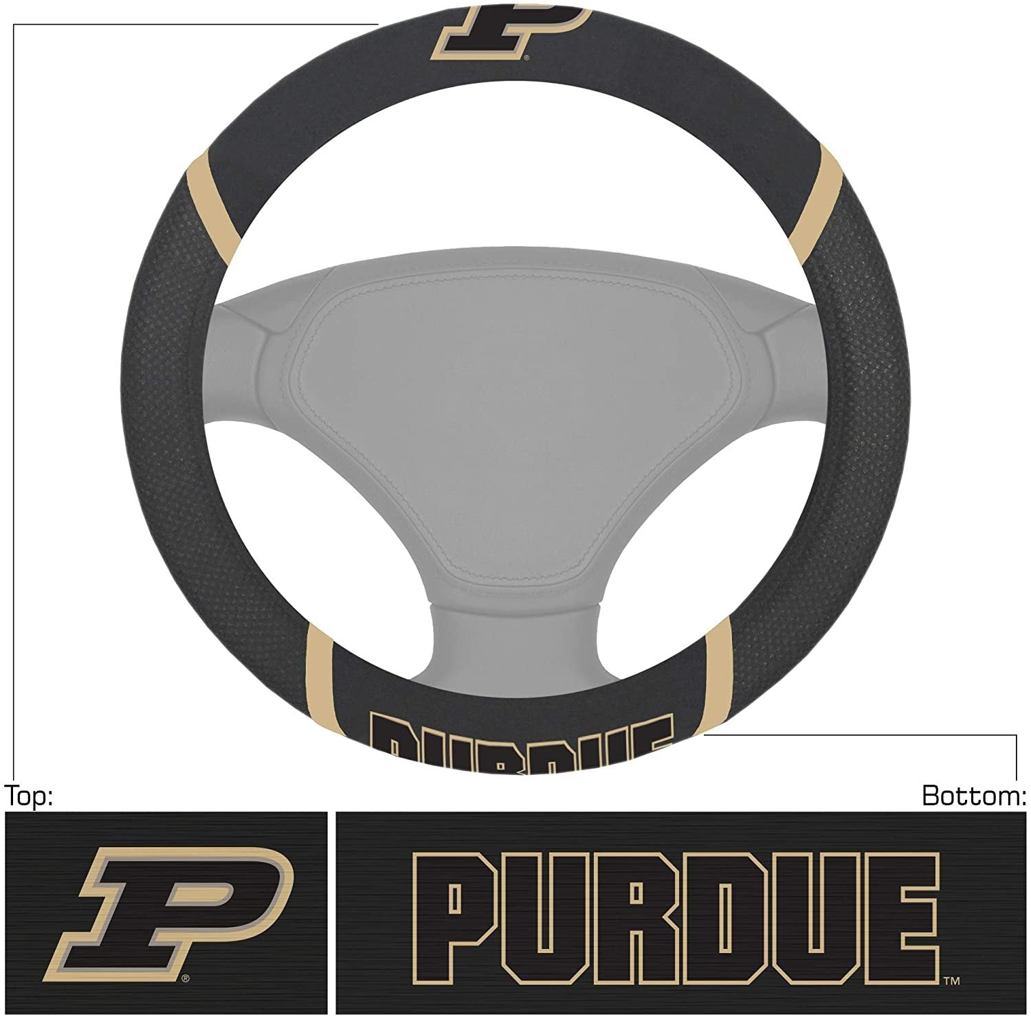 Purdue Boilermakers Steering Wheel Cover Premium Embroidered Black 15 Inch University
