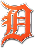 Detroit Tigers Auto Emblem, Aluminum Metal, Embossed Team Color, Raised Decal Sticker, Full Adhesive Backing