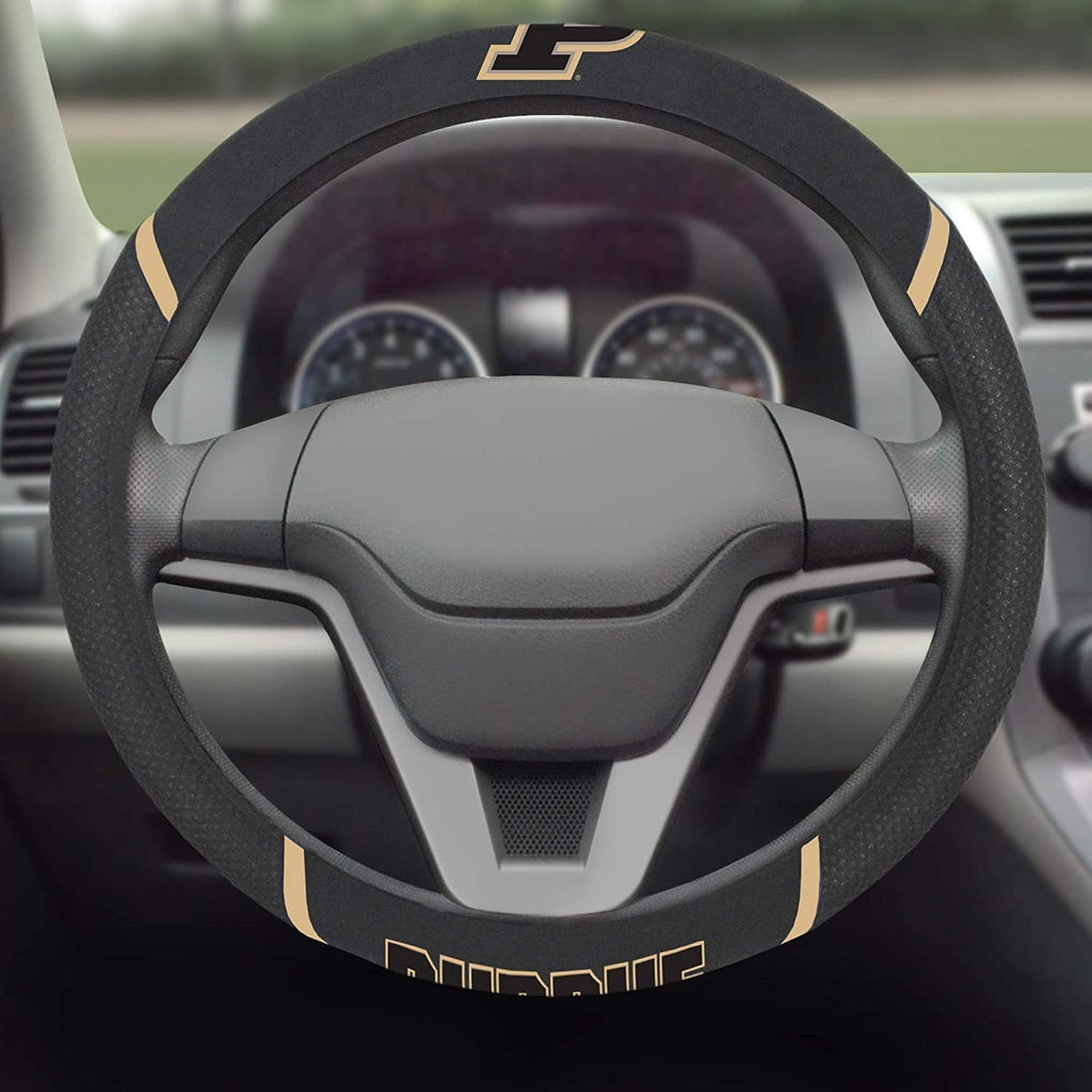 Purdue Boilermakers Steering Wheel Cover Premium Embroidered Black 15 Inch University