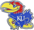 University of Kansas Jayhawks Premium Solid Metal Raised Auto Emblem, Team Color, Shape Cut, Adhesive Backing