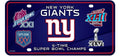 New York Giants Metal Auto Tag License Plate, 4-Time Super Bowl Champions, 6x12 Inch