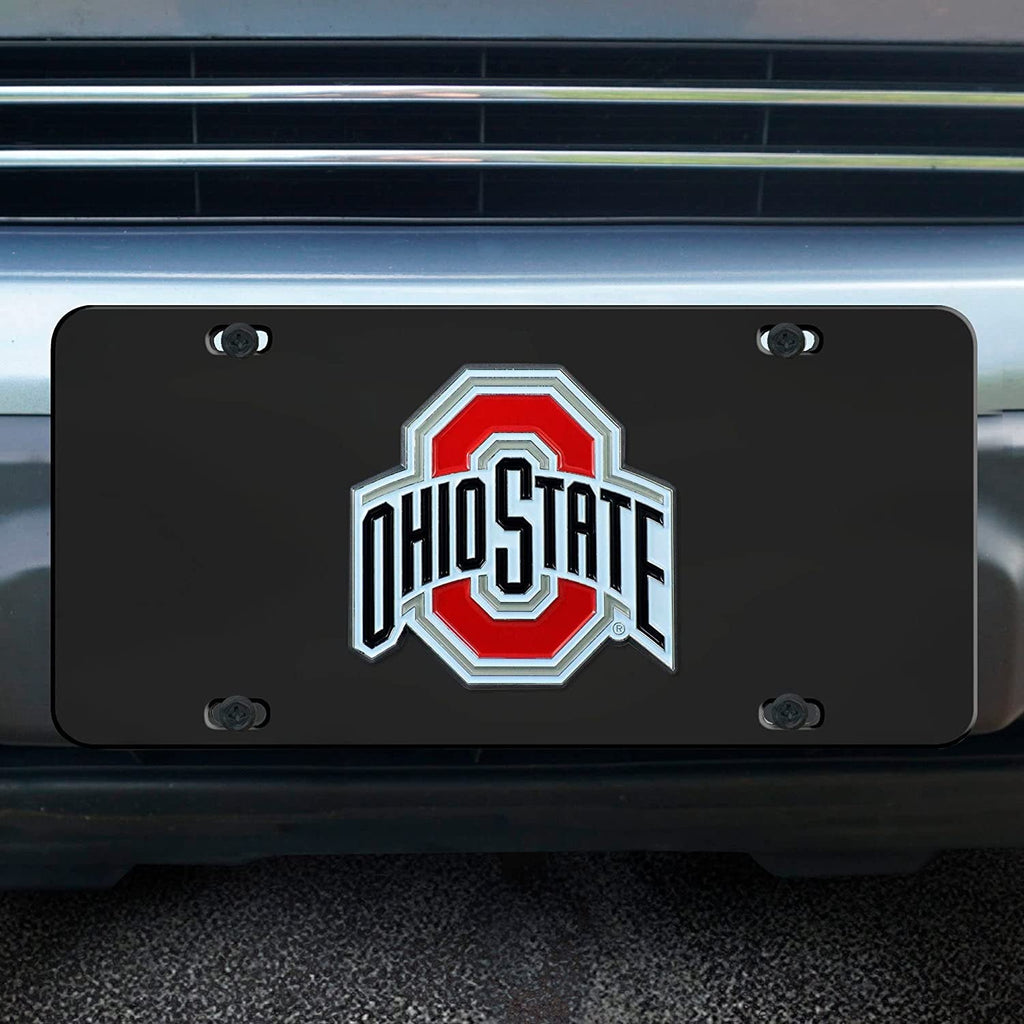 Ohio State University Buckeyes Metal License Plate Tag Die Cast 3D Black Stainless Steel