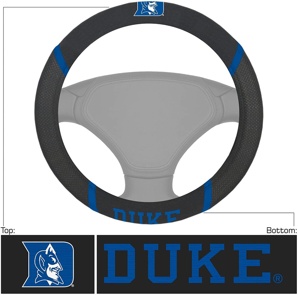 Duke Blue Devils Steering Wheel Cover Premium Embroidered Black 15 Inch University