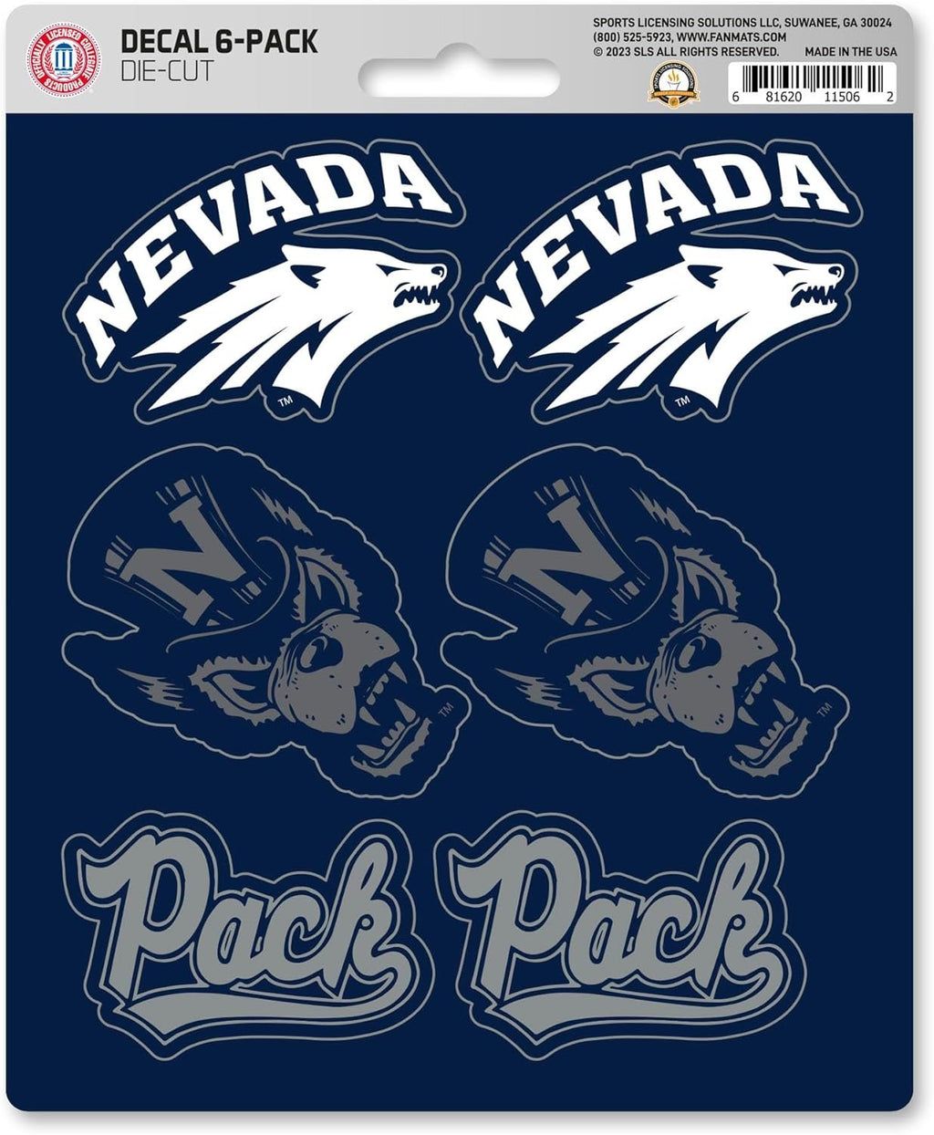 University of Nevada Wolfpack 6-Piece Decal Sticker Set, 5x6 Inch Sheet, Gift for football fans for any hard surfaces around home, automotive, personal items