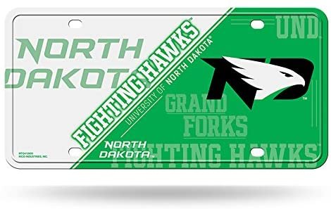 University of North Dakota Fighting Hawks Metal Auto Tag License Plate, Split Design, 6x12 Inch
