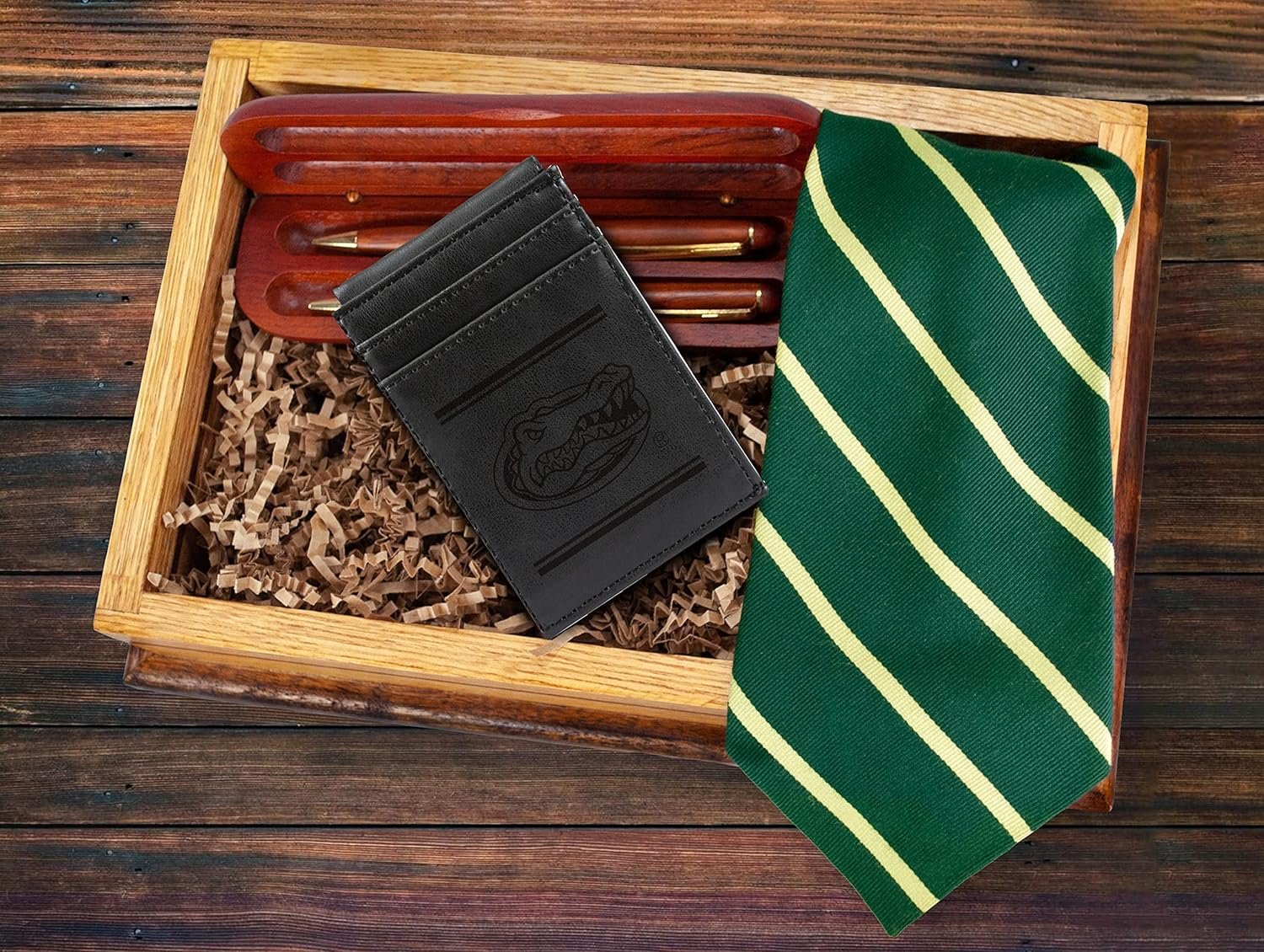University of Florida Gators Premium Black Leather Wallet, Front Pocket Magnetic Money Clip, Laser Engraved, Vegan