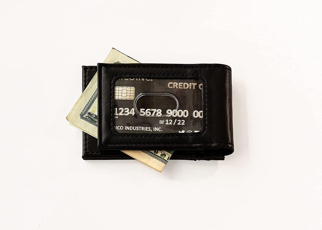 University of Texas Longhorns Premium Black Leather Wallet, Front Pocket Magnetic Money Clip, Laser Engraved, Vegan
