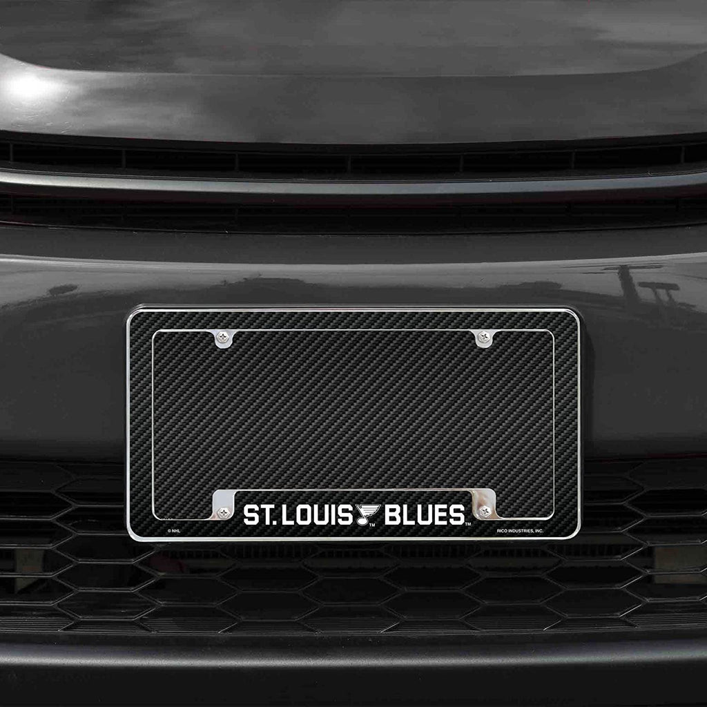 St Louis Blues Metal License Plate Frame Chrome Tag Cover Carbon Fiber Design 6x12 Inch