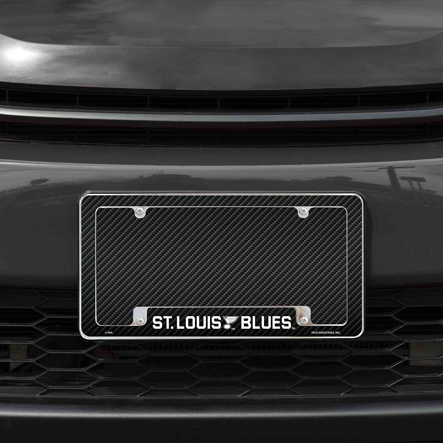 St Louis Blues Metal License Plate Frame Chrome Tag Cover Carbon Fiber Design 6x12 Inch