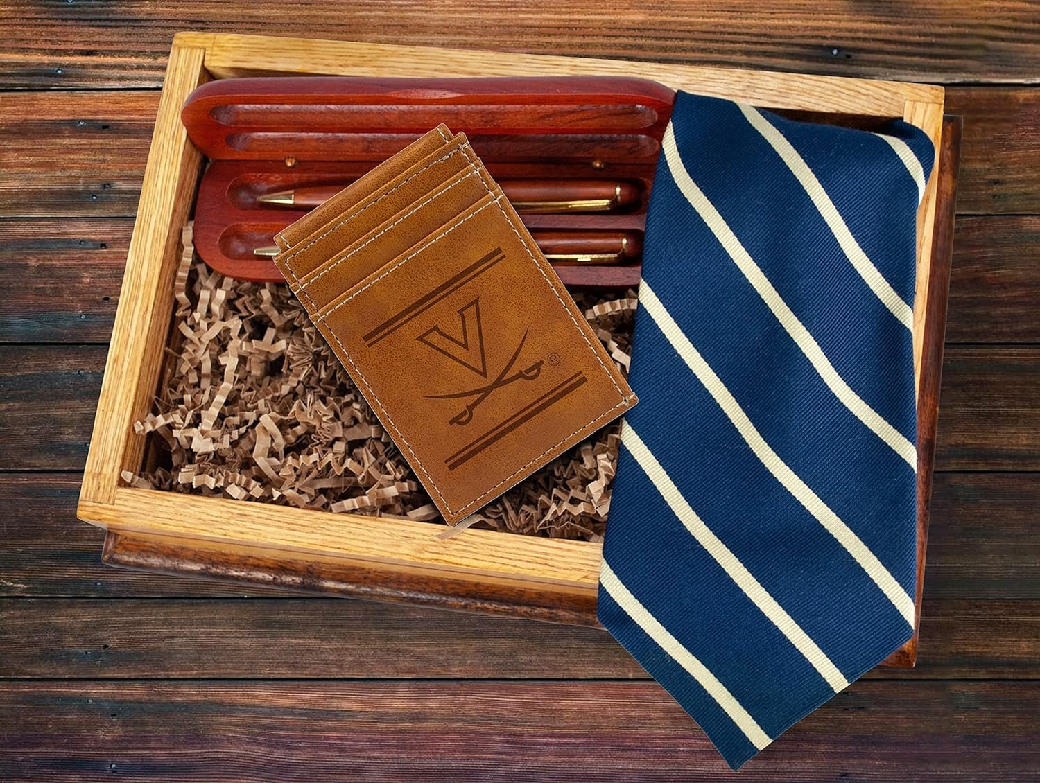 NCAA Virginia Cavaliers Men’s Front ID Pocket Brown Wallet- Premium 8 Pocket Laser-Engraved Team Logo on Vegan Leather- Minimalist Design, Credit Card Holder- Ideal for Travel or Men’s Gift
