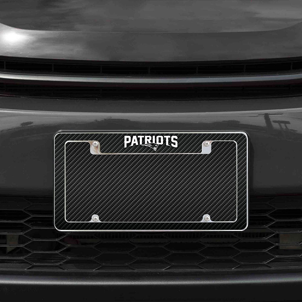 New England Patriots Metal License Plate Frame Chrome Tag Cover Carbon Fiber Design 6x12 Inch