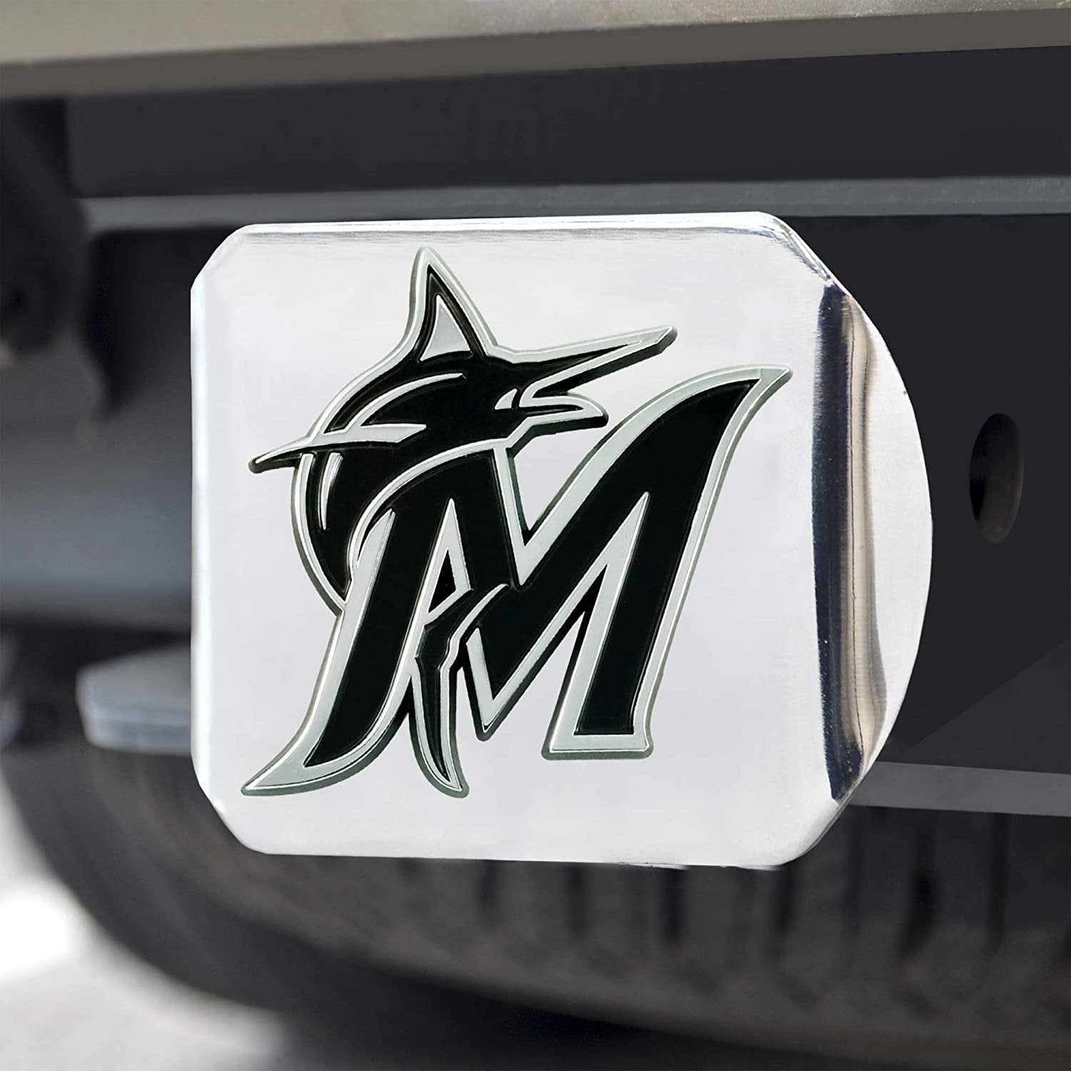 Miami Marlins Hitch Cover Solid Metal with Raised Chrome Metal Emblem 2" Square Type III