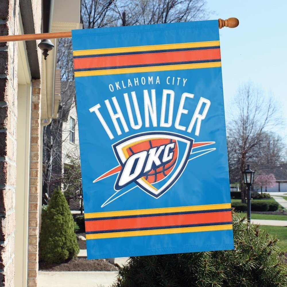 Oklahoma City Thunder House Banner Flag Applique Embroidered Double Sided 44 x 28