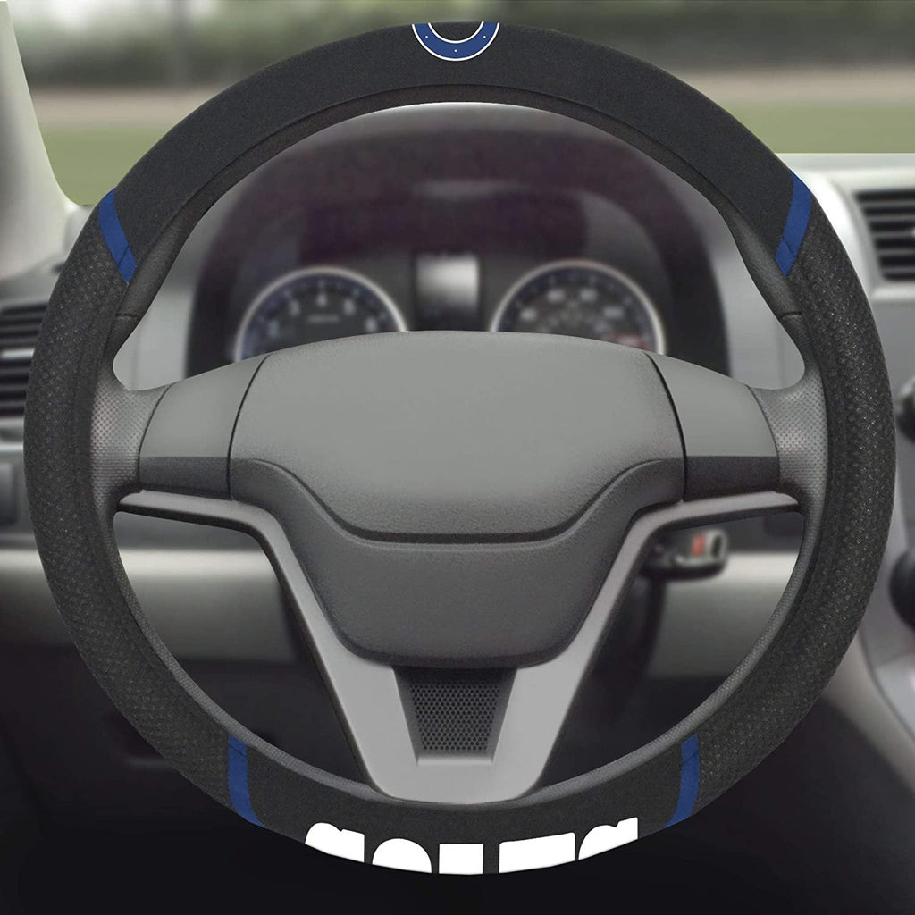 Indianapolis Colts Steering Wheel Cover Premium Embroidered Black 15 Inch