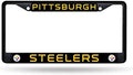 Pittsburgh Steelers Black Metal License Plate Frame Chrome Tag Cover 6x12 Inch
