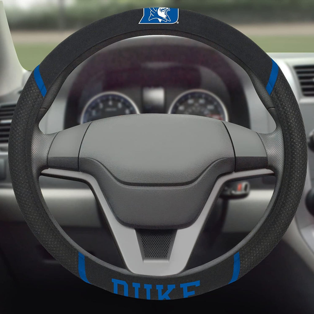 Duke Blue Devils Steering Wheel Cover Premium Embroidered Black 15 Inch University