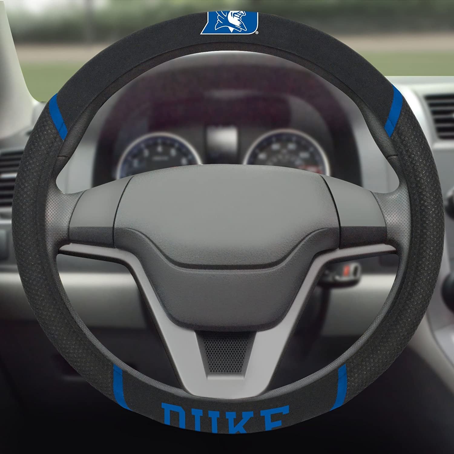 Duke Blue Devils Steering Wheel Cover Premium Embroidered Black 15 Inch University