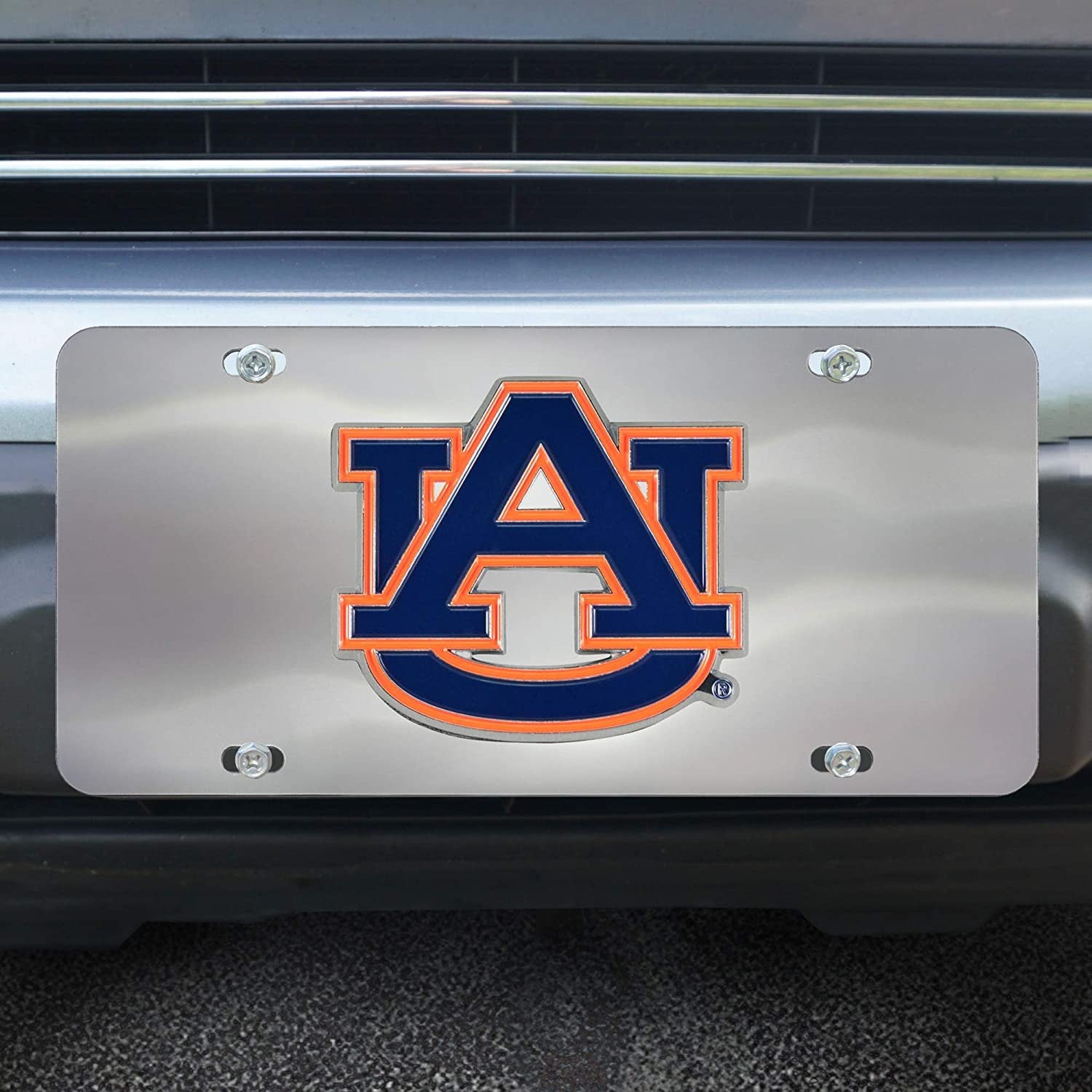Auburn University Tigers License Plate Tag, Premium Stainless Steel Diecast, Chrome, Raised Solid Metal Color Emblem, 6x12 Inch