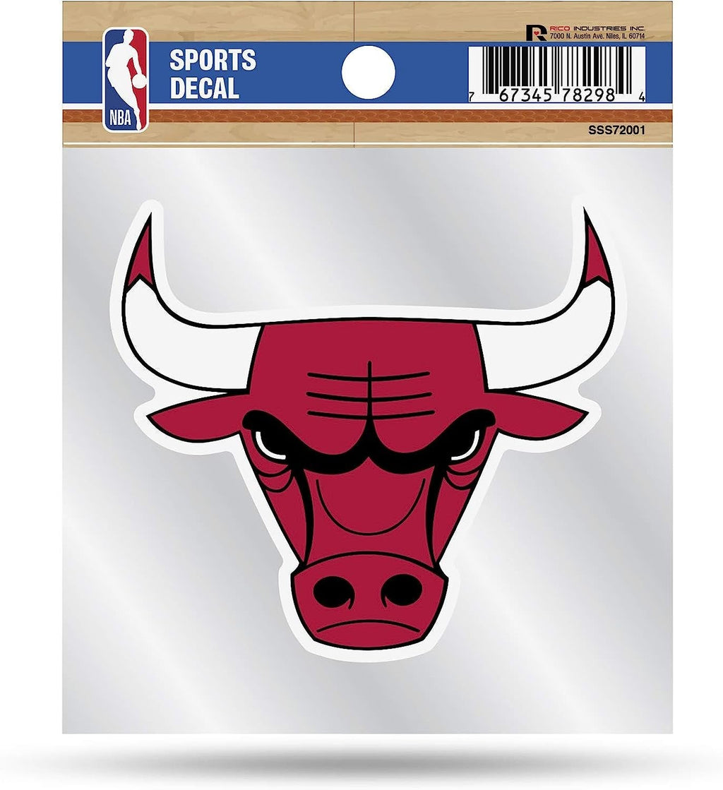 Chicago Bulls 4x4 Die Cut Inch Decal Sticker Flat Vinyl, Primary Logo, Clear Backing
