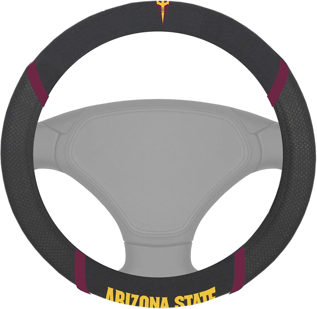 Arizona State Sun Devils Steering Wheel Cover Premium Embroidered Black 15 Inch University