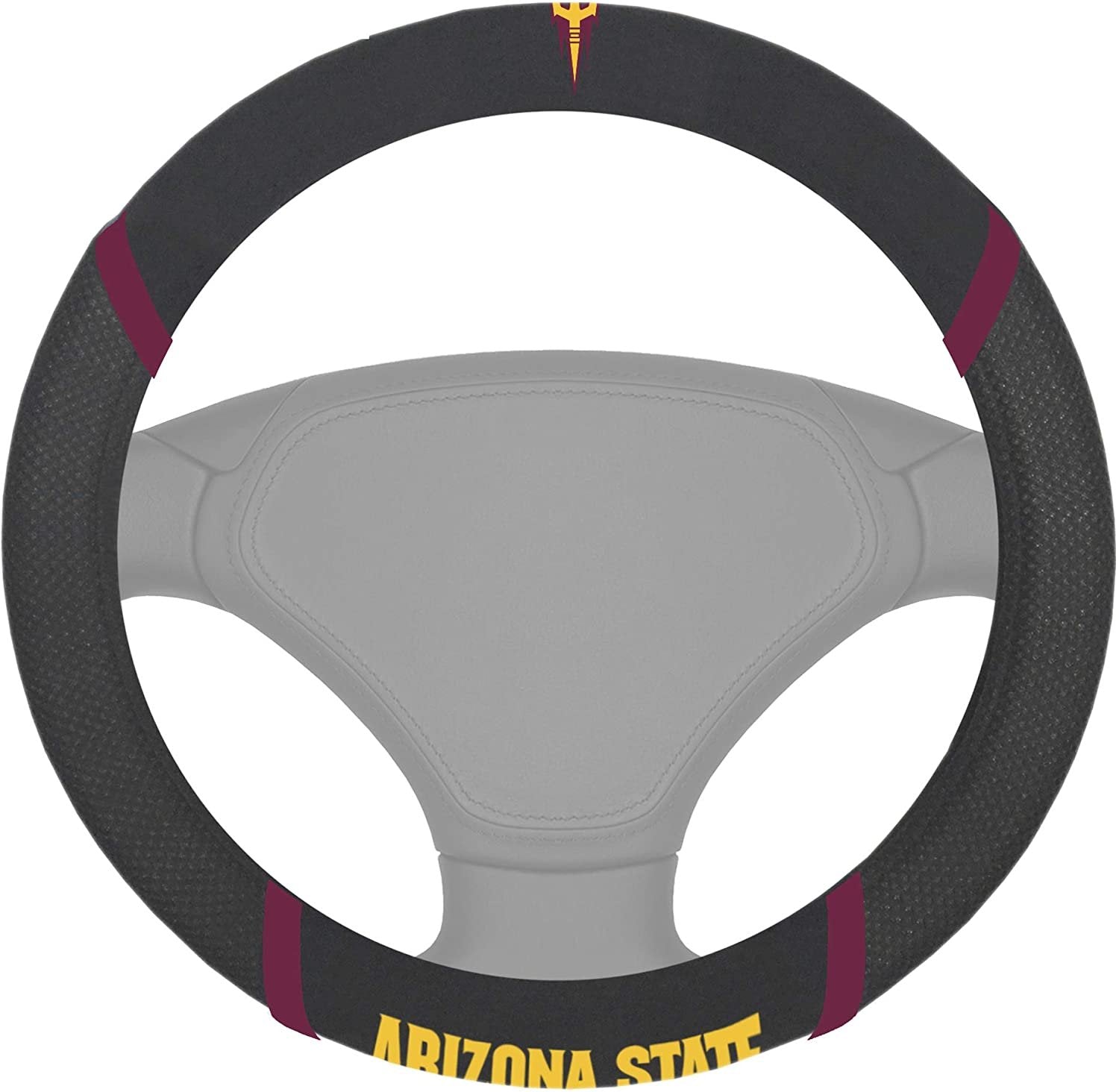 Arizona State Sun Devils Steering Wheel Cover Premium Embroidered Black 15 Inch University
