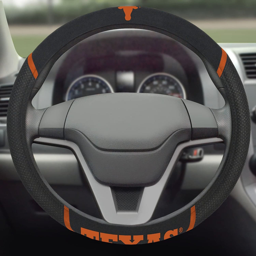Texas Longhorns Steering Wheel Cover Premium Embroidered Black 15 Inch University of