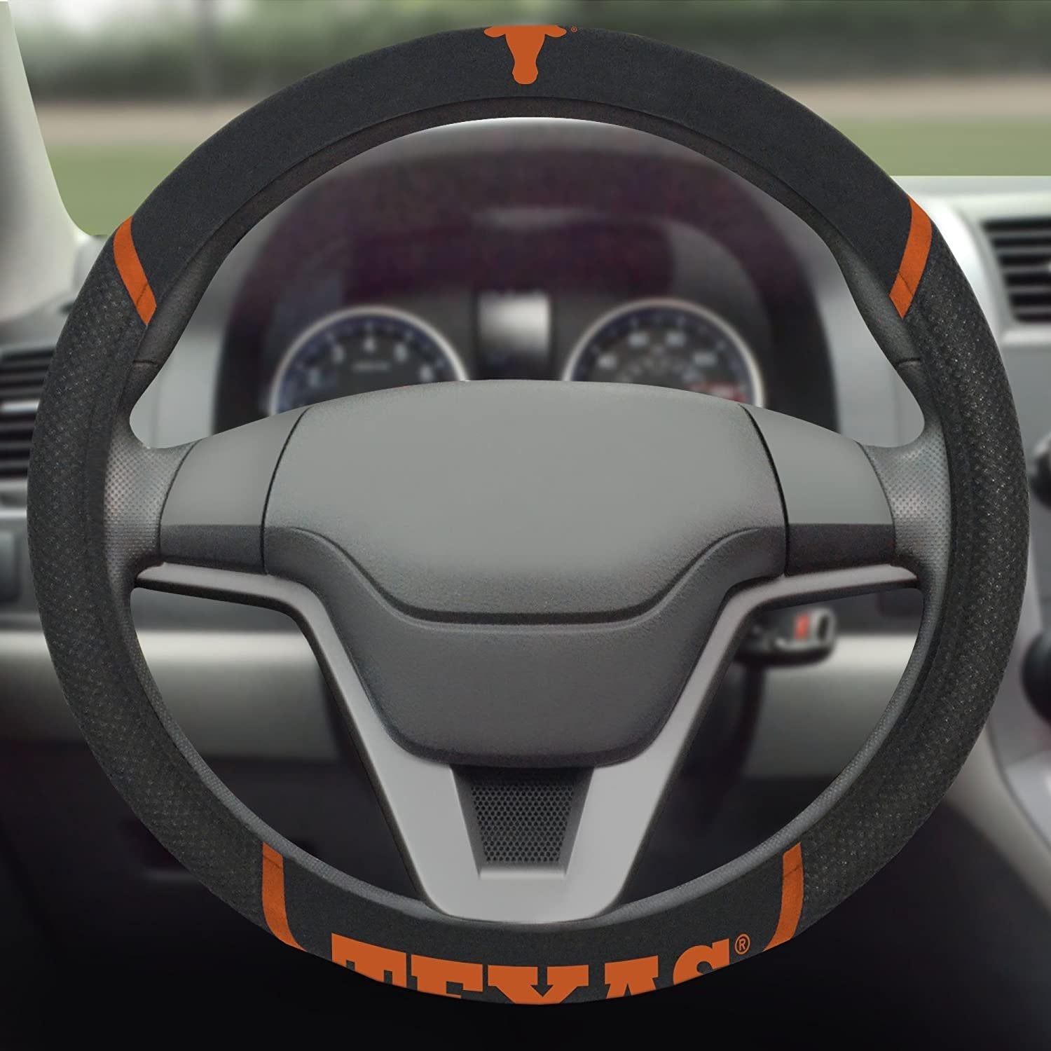 Texas Longhorns Steering Wheel Cover Premium Embroidered Black 15 Inch University of