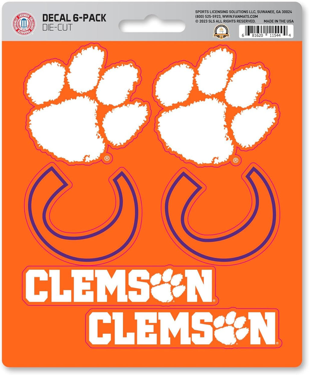 Clemson University Tigers 6-Piece Decal Sticker Set, 5x6 Inch Sheet, Gift for football fans for any hard surfaces around home, automotive, personal items