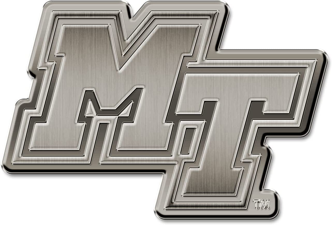 Middle Tennessee State University Blue Raiders Solid Metal Auto Emblem Antique Nickel for Car/Truck/SUV
