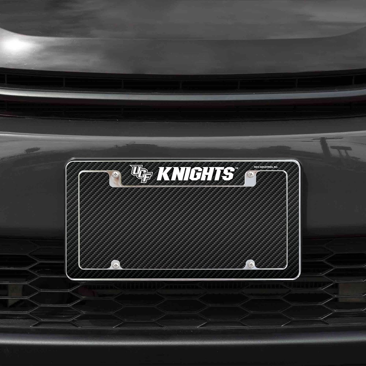 University of Central Florida Knights Metal License Plate Frame Chrome Tag Cover, 12x6 Inch, Carbon Fiber Design