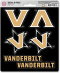 Vanderbilt University Commodores 6-Piece Decal Sticker Set, 5x6 Inch Sheet, Gift for football fans for any hard surfaces around home, automotive, personal items