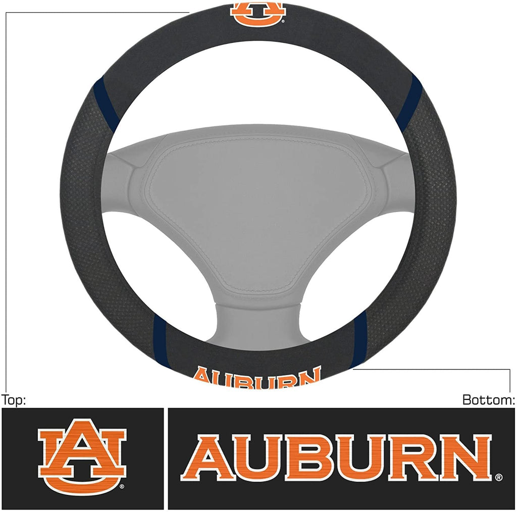 Auburn Tigers Steering Wheel Cover Premium Embroidered Black 15 Inch University