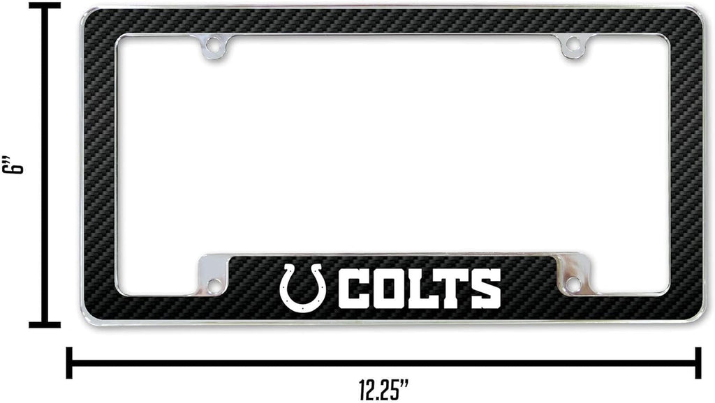 Indianapolis Colts Metal License Plate Frame Chrome Tag Cover, Carbon Fiber Design, 12x6 Inch