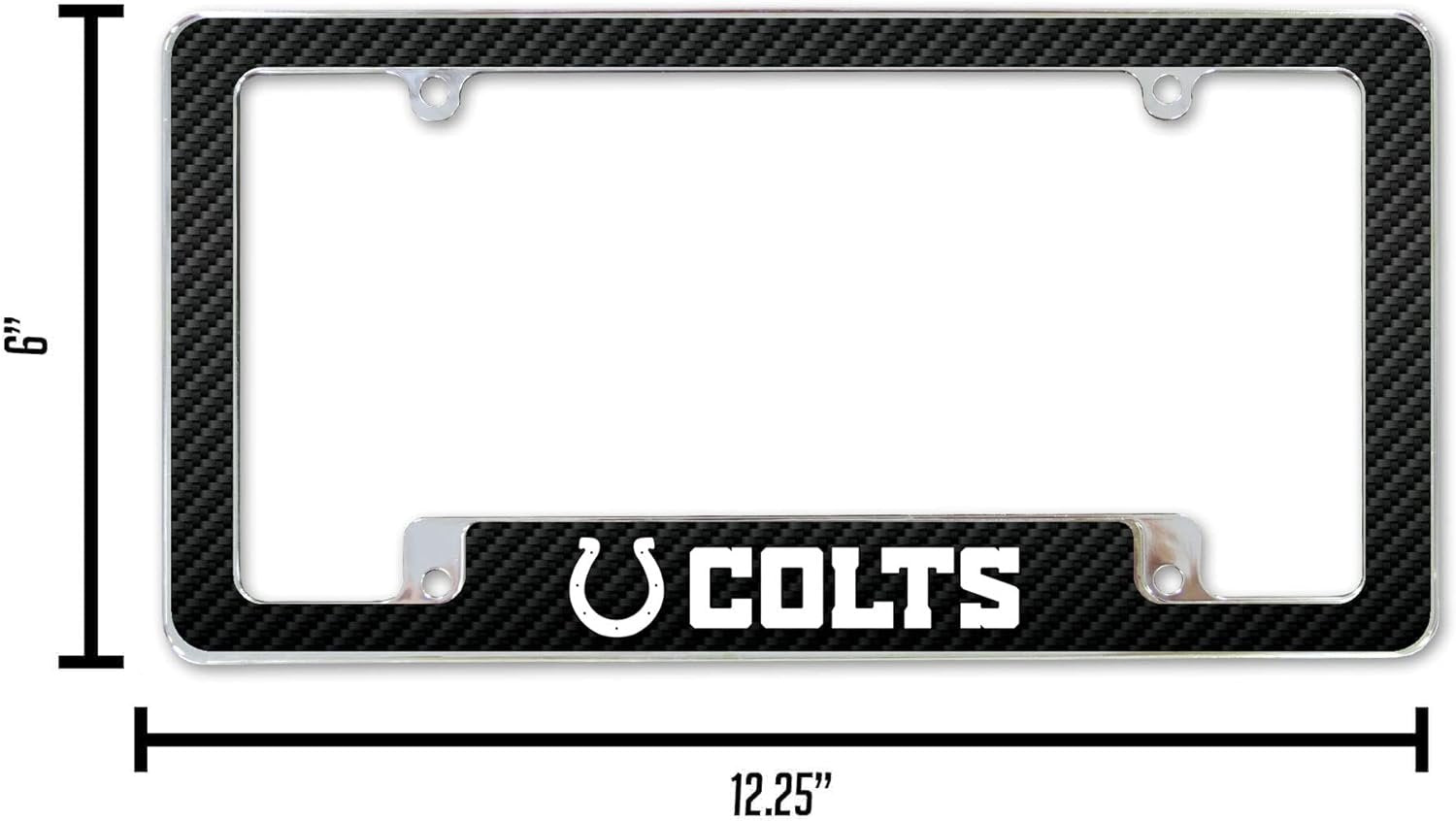 Indianapolis Colts Metal License Plate Frame Chrome Tag Cover, Carbon Fiber Design, 12x6 Inch