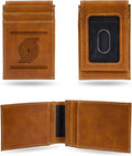 Rico Industries NBA Portland Trail Blazers Premium Laser Engraved Vegan Brown Leather Front Pocket Wallet - Compact and Slim yet Sturdy Design - Perfect to Show Your Team Pride or Gift