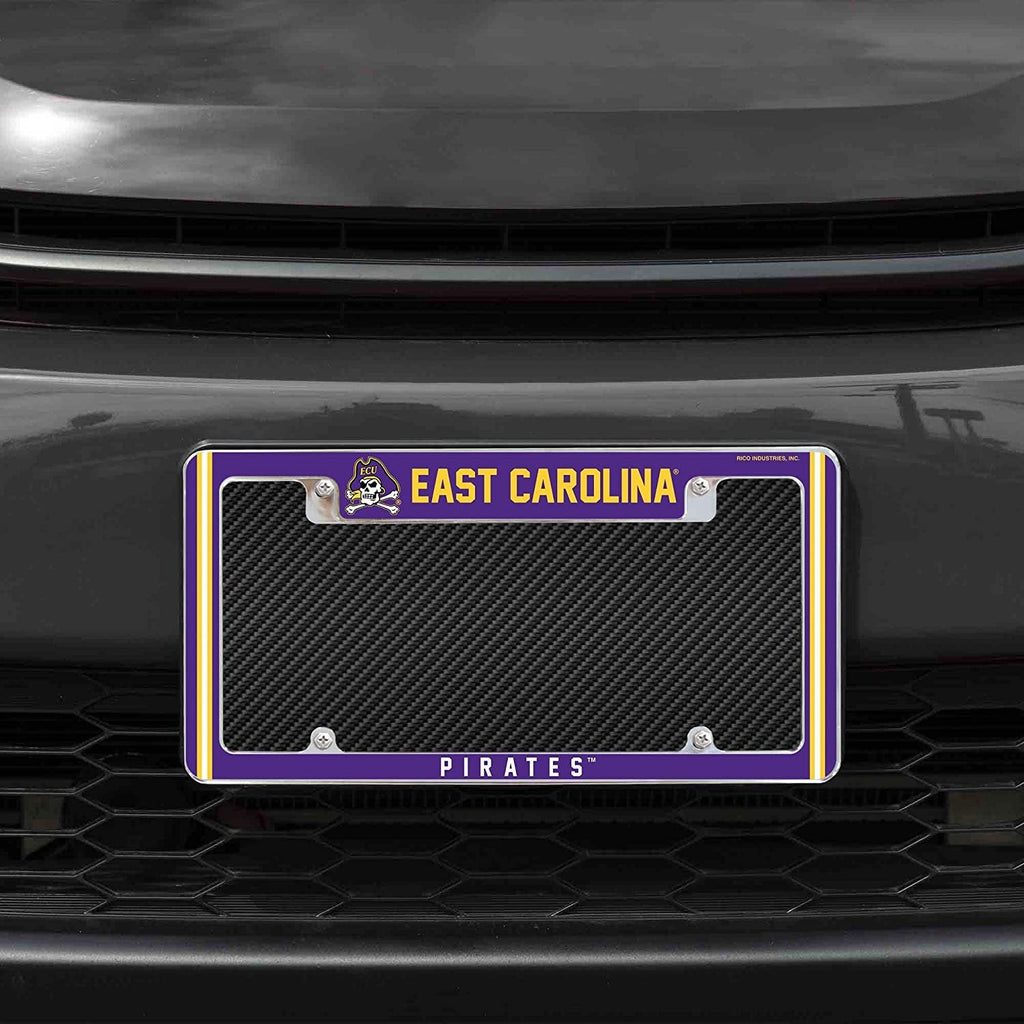 East Carolina University Pirates ECU Metal License Plate Frame Chrome Tag Cover 12x6 Inch Alternate Design