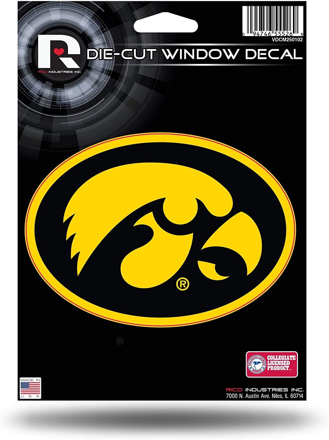 University of Iowa Hawkeyes 5 Inch Vinyl Die Cut Decal Sticker, Primary Logo, Full Adhesive Backing, Peel & Stick, Officially Licensed, Made in the USA