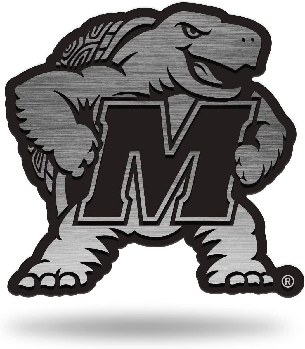 University of Maryland Terrapins Premium Solid Metal Raised Auto Emblem, Antique Nickel Finish, Shape Cut, Adhesive Backing