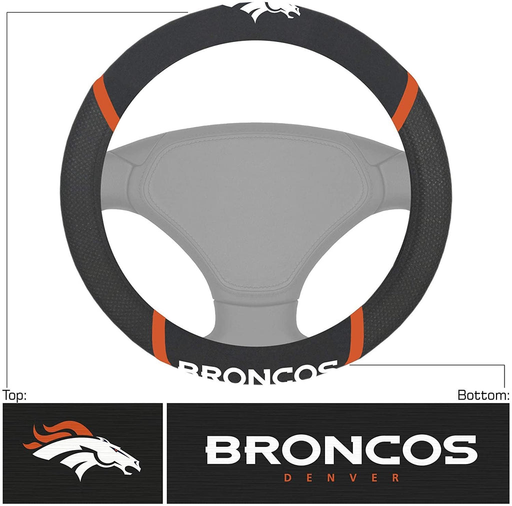 Denver Broncos Premium 15 Inch Black Emroidered Steering Wheel Cover