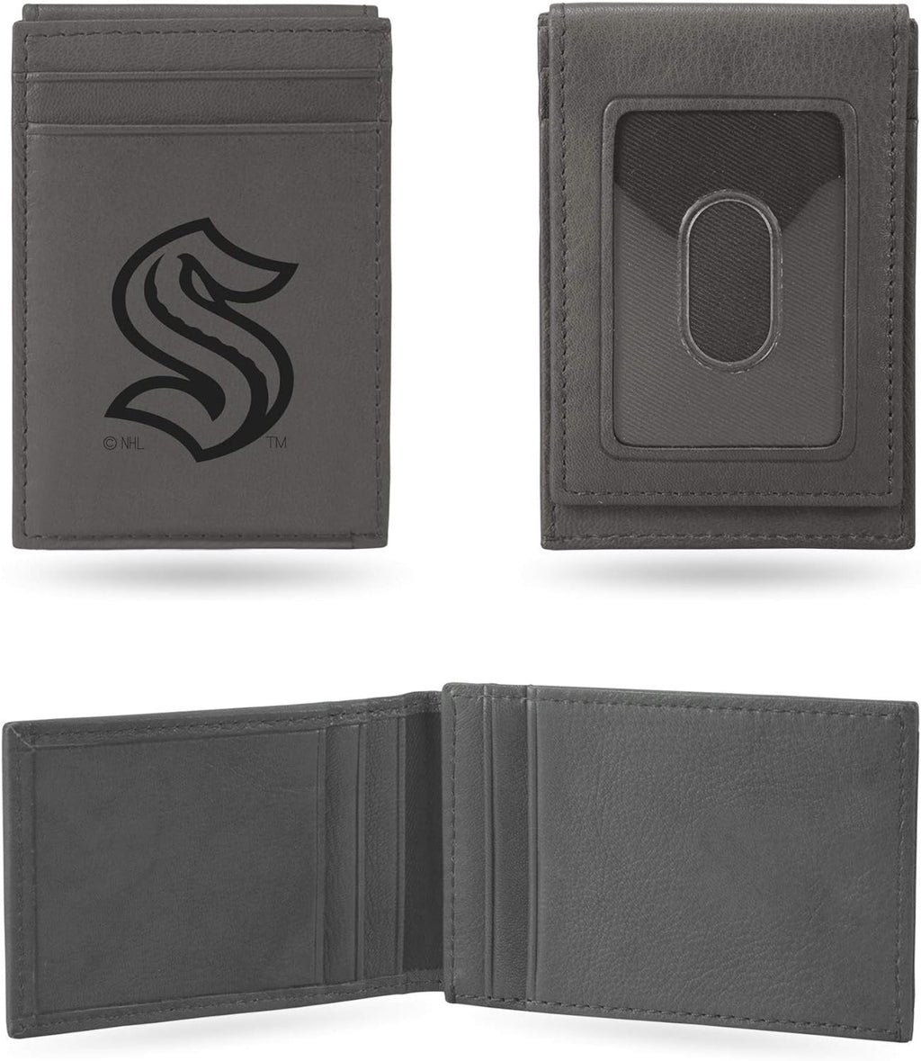 Rico Industries NHL Seattle Kraken Gray Laser Engraved Front Pocket Wallet Laser Engraved Front Pocket Wallet - Compact/Comfortable/Slim