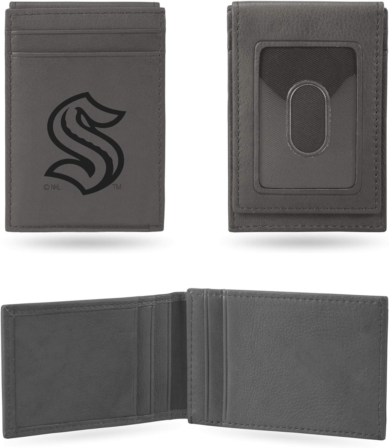Rico Industries NHL Seattle Kraken Gray Laser Engraved Front Pocket Wallet Laser Engraved Front Pocket Wallet - Compact/Comfortable/Slim