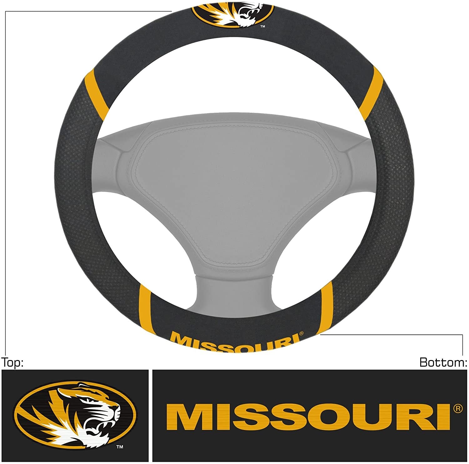 Missouri Tigers Steering Wheel Cover Premium Embroidered Black 15 Inch University of