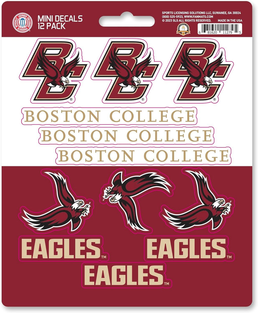 Boston College Eagles 12-Piece Mini Decal Sticker Set, 5x6 Inch Sheet, Gift for football fans for any hard surfaces around home, automotive, personal items