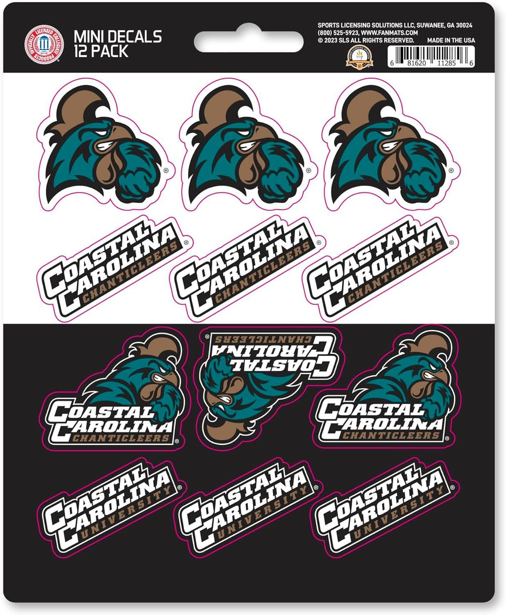 Coastal Carolina University Chanticleers 12-Piece Mini Decal Sticker Set, 5x6 Inch Sheet, Gift for football fans for any hard surfaces around home, automotive, personal items
