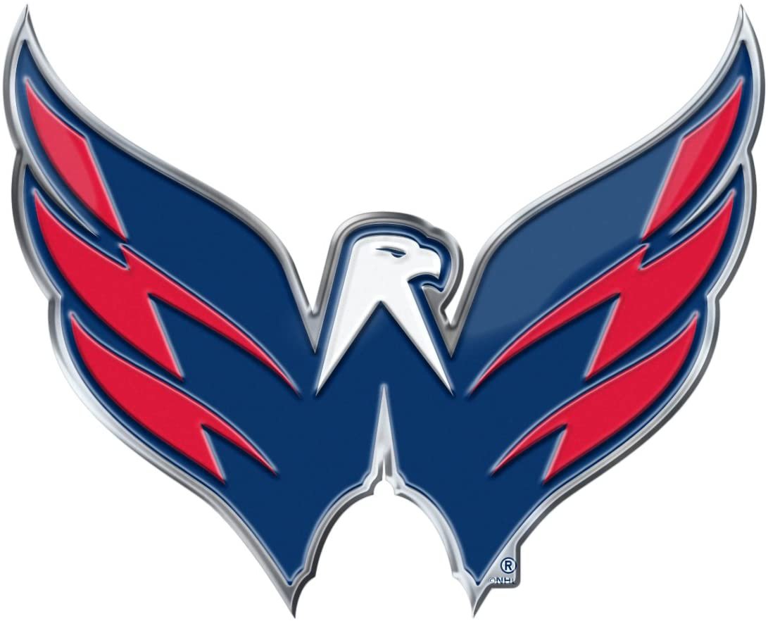 Washington Capitals Auto Emblem, Aluminum Metal, Embossed Team Color, Raised Decal Sticker, Full Adhesive Backing