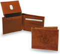Nashville Predators Premium Brown Leather Wallet, Bifold Billfold, Embossed Laser Engraved