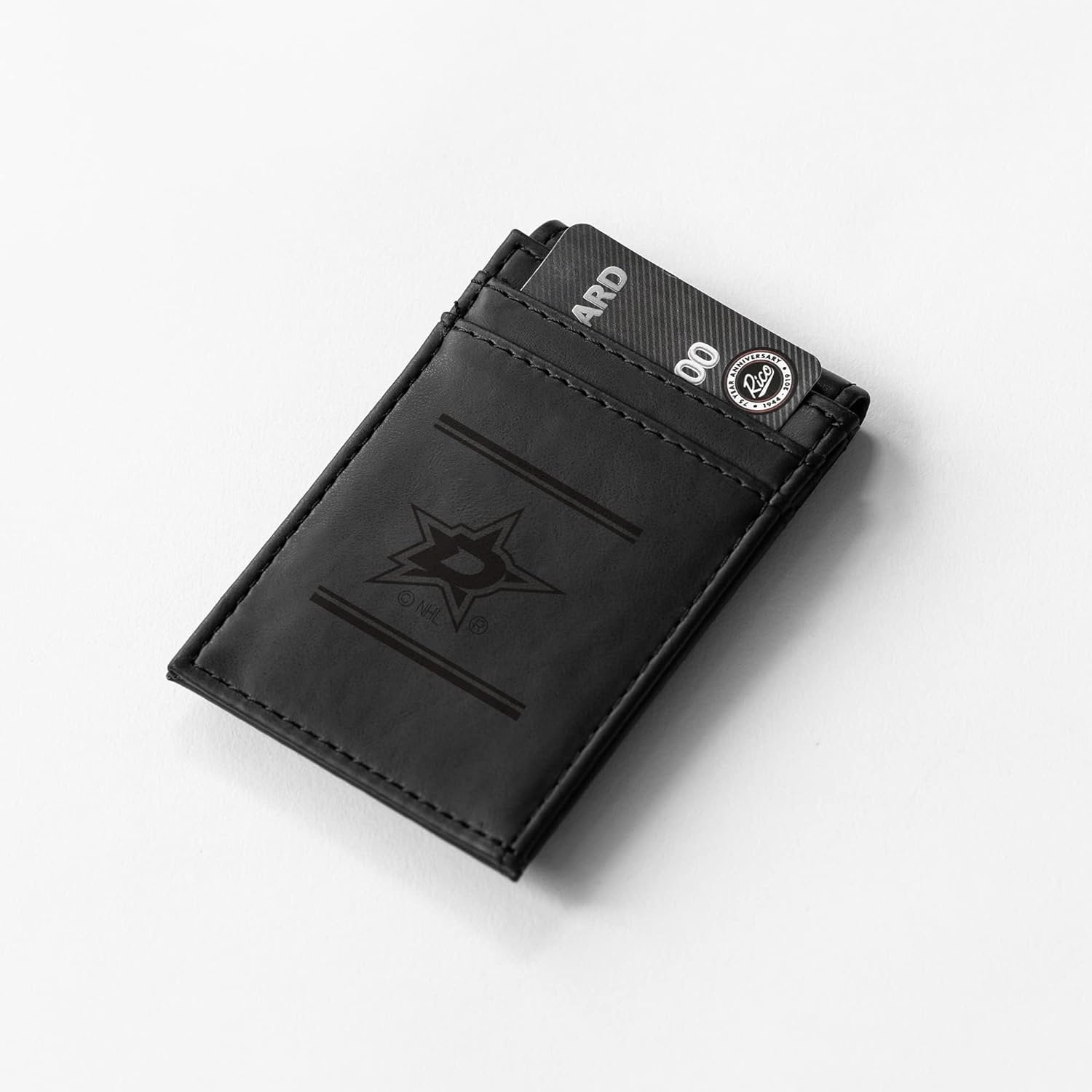 Dallas Stars Premium Black Leather Wallet, Front Pocket Magnetic Money Clip, Laser Engraved, Vegan